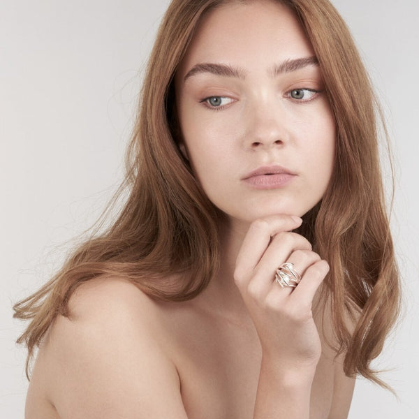 Silver Hooked Pearl Ring