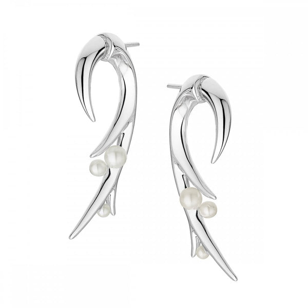 Silver Hooked Pearl Large Earrings
