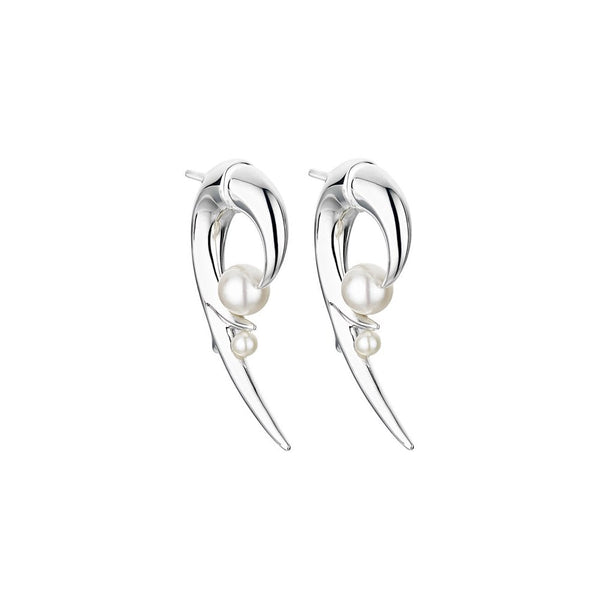 Hooked Pearl Earrings - Silver