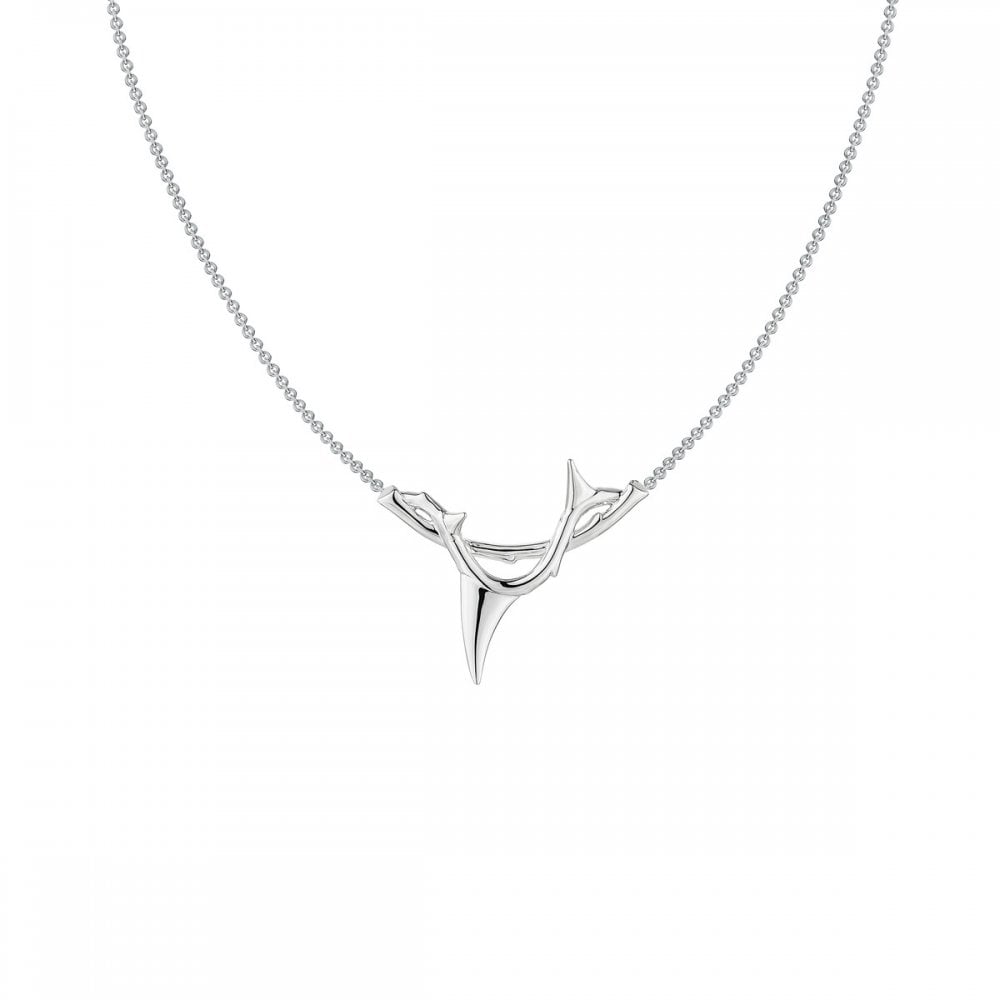 Rose Thorn Branch Pendant - Silver