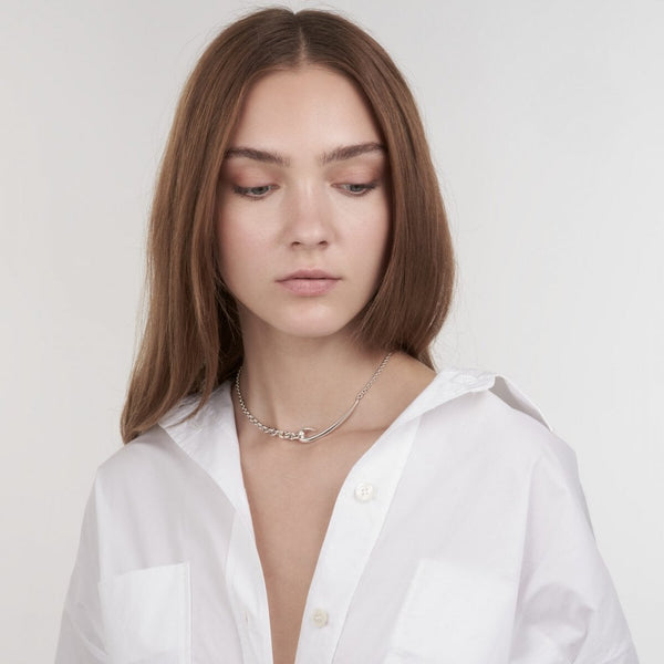 Hook Chain Choker Pendant - Silver