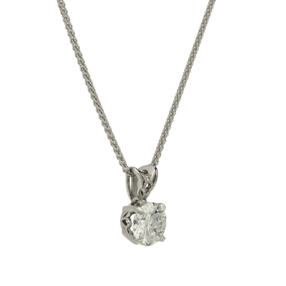 1.00ct White Gold Certified Diamond Pendant & Chain - D/SI1