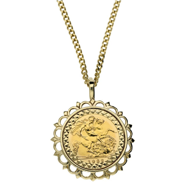 1982 Yellow Gold Half Sovereign Coin Pendant & Chain - 13.6g