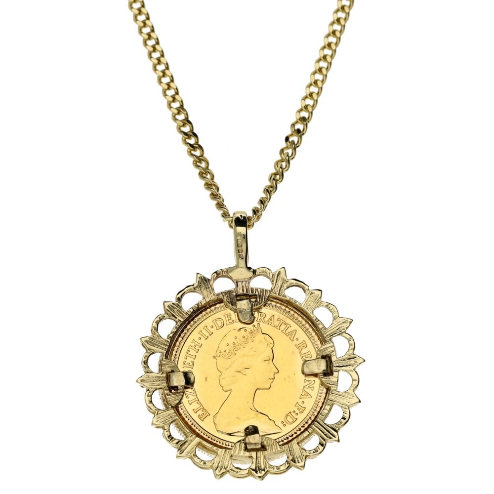 1982 Yellow Gold Half Sovereign Coin Pendant & Chain - 13.6g