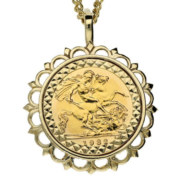 1982 Yellow Gold Half Sovereign Coin Pendant & Chain - 13.6g