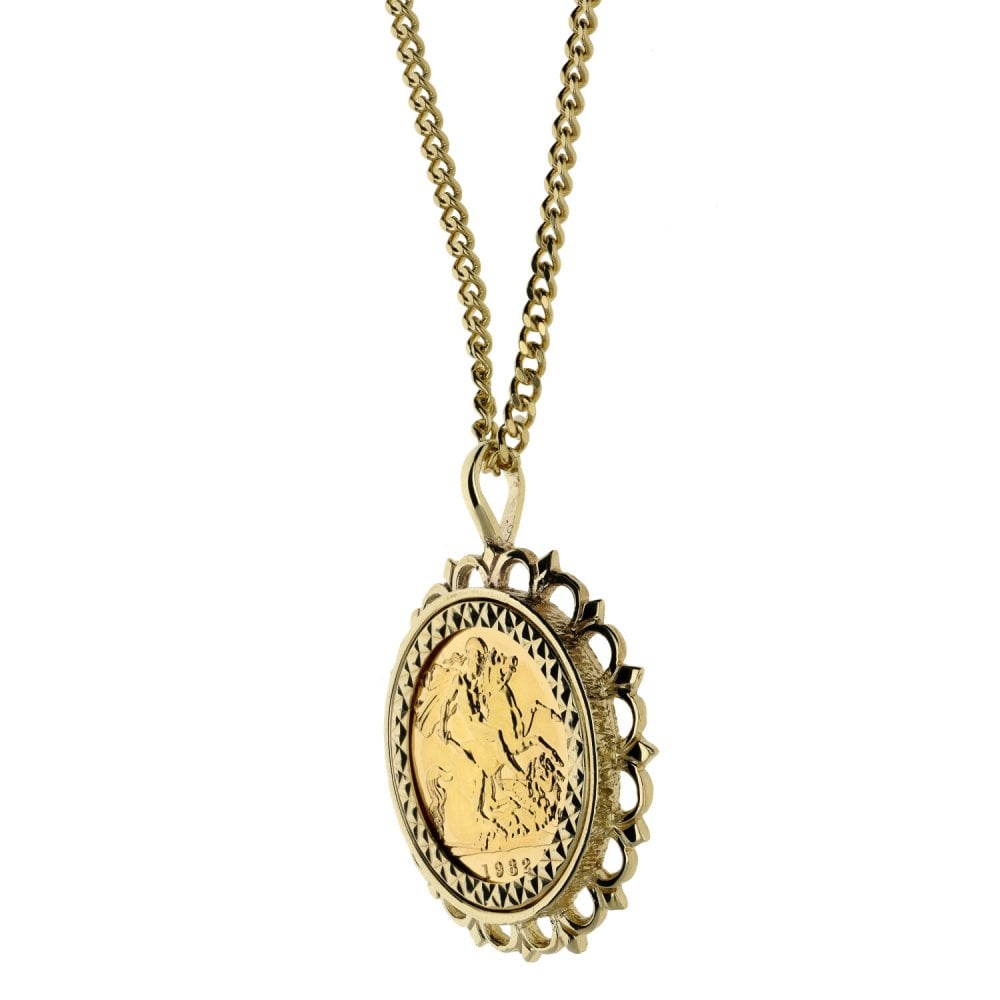 1982 Yellow Gold Half Sovereign Coin Pendant & Chain - 13.6g
