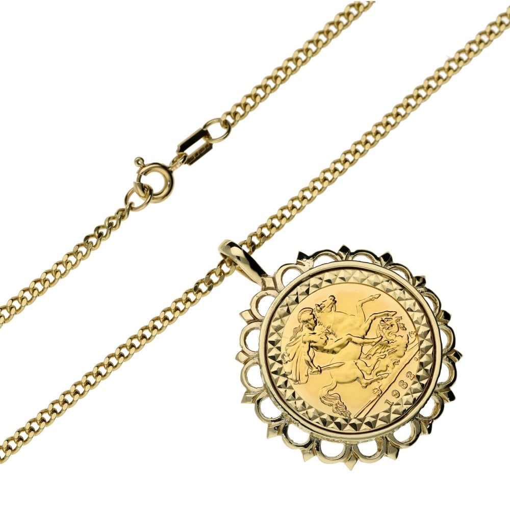 1982 Yellow Gold Half Sovereign Coin Pendant & Chain - 13.6g