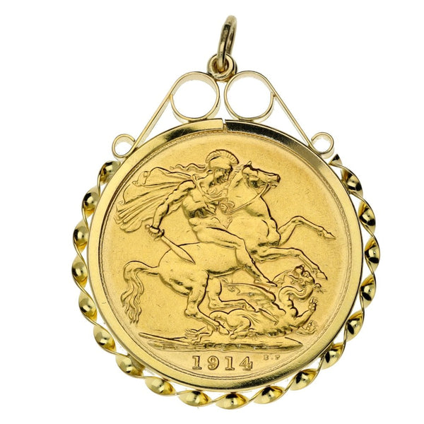 1914 Yellow Gold Full Sovereign Coin Pendant - 9.1g