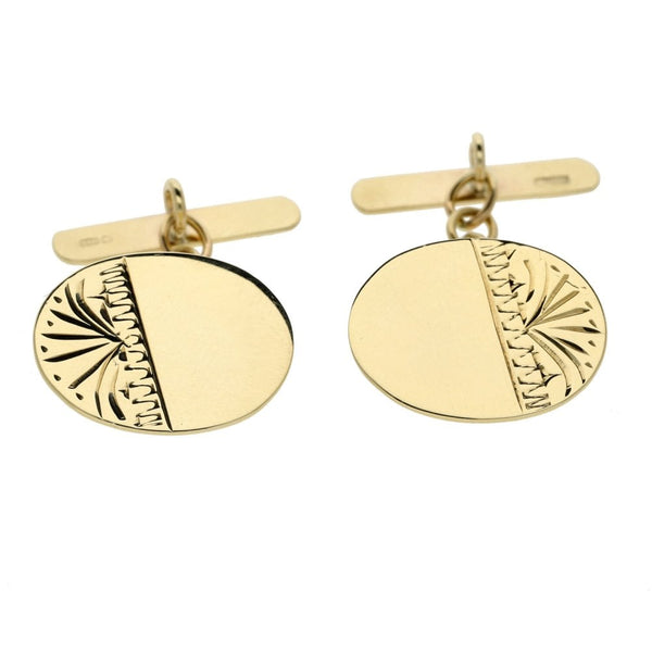 Mens 9ct Yellow Gold Oval Shape Cufflinks - 2.3g