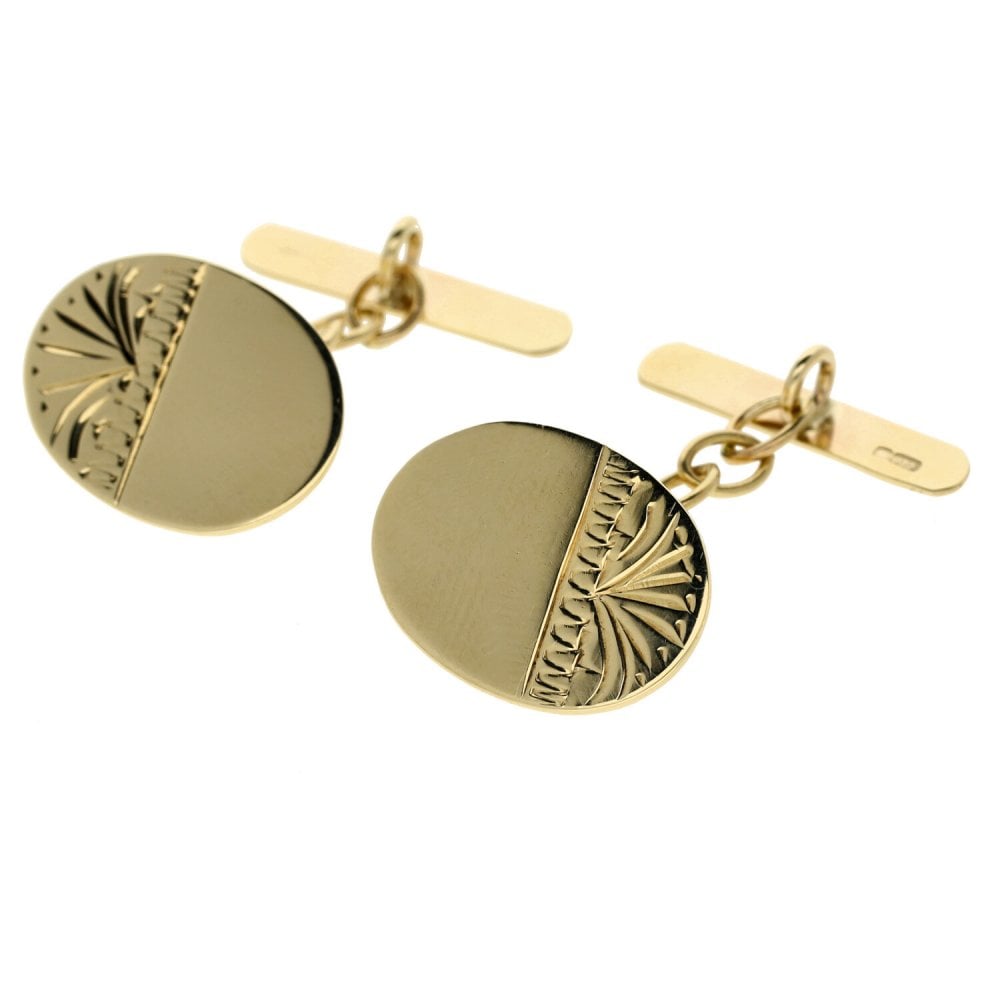 Mens 9ct Yellow Gold Oval Shape Cufflinks - 2.3g
