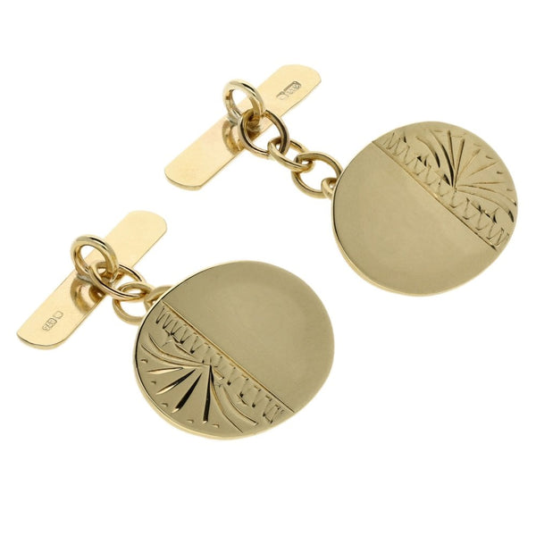 Mens 9ct Yellow Gold Oval Shape Cufflinks - 2.3g