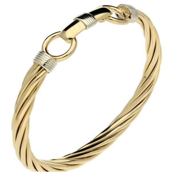 9ct Yellow & White Gold Heavy Twist Bangle - 49.3g