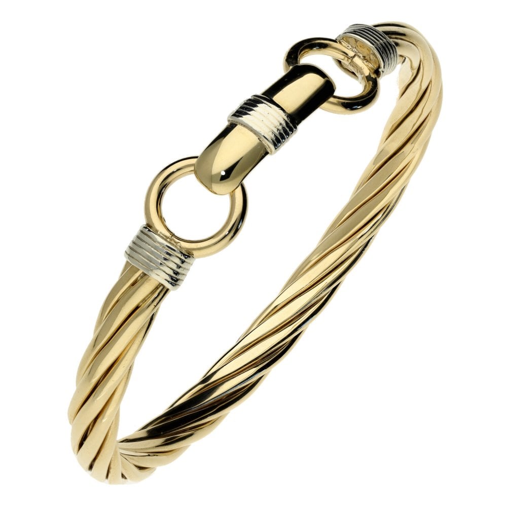 9ct Yellow & White Gold Heavy Twist Bangle - 49.3g