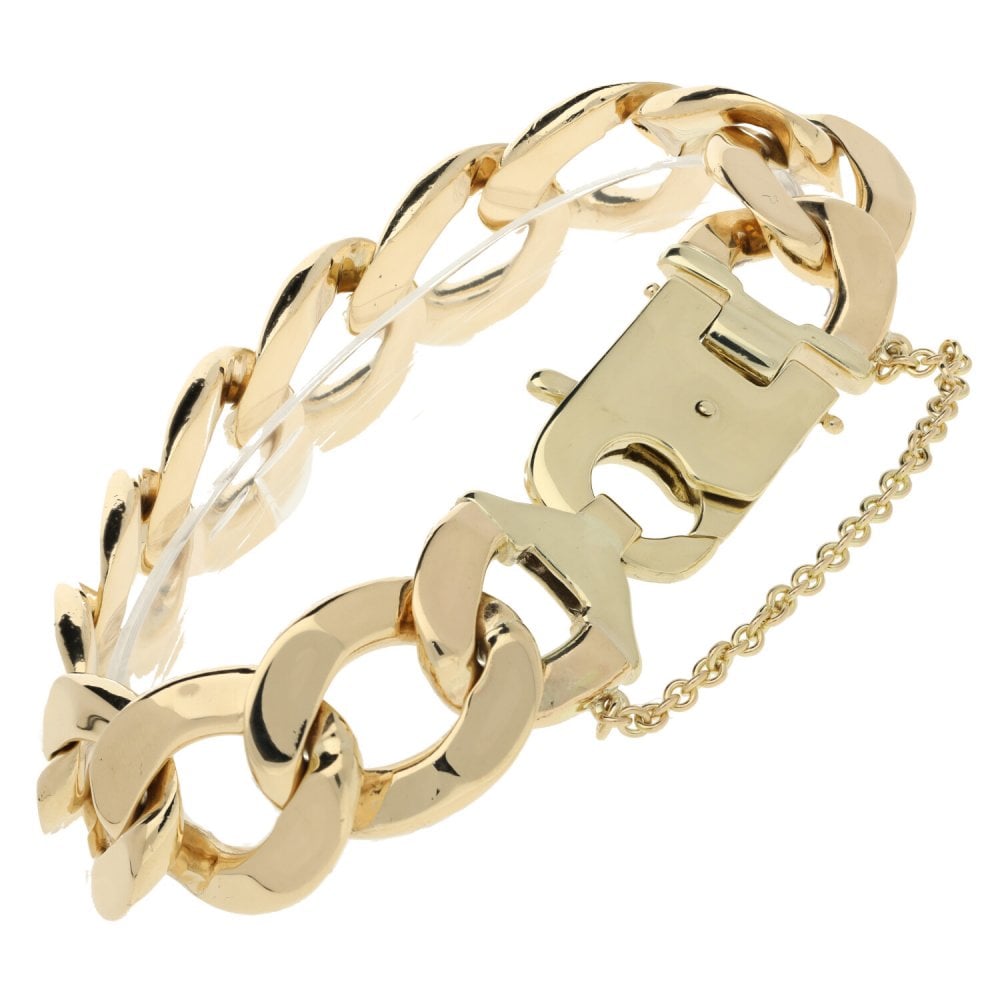 Mens 9ct Yellow Gold Curb Bracelet - 118.6g
