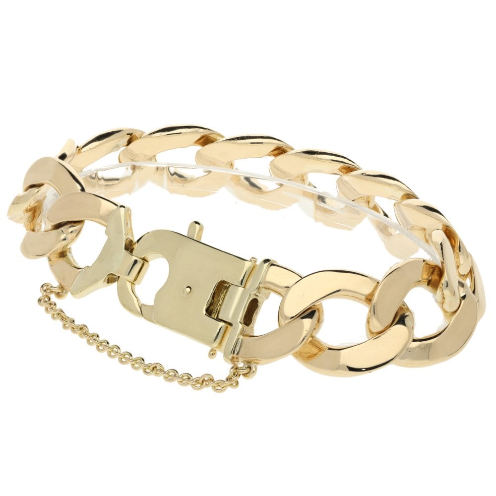 Mens 9ct Yellow Gold Curb Bracelet - 118.6g