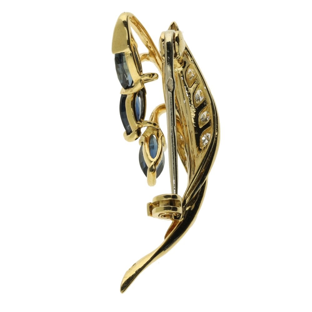 Ladies 18ct Yellow Gold Diamond & Sapphire Leaf Brooch