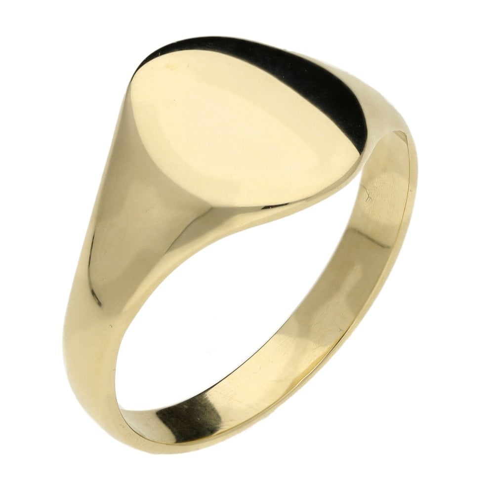 Mens 9ct Yellow Gold Plain Oval Signet Ring - Size X