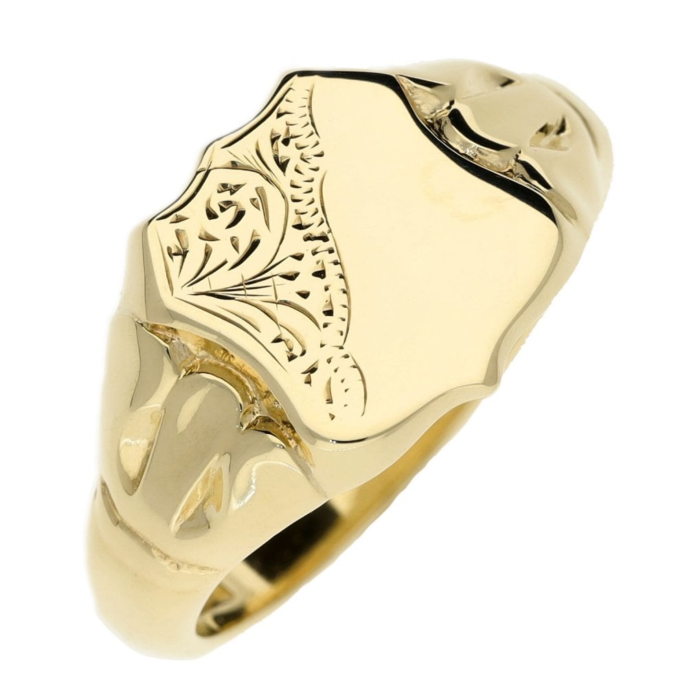 9ct Yellow Gold Shield Design Signet Ring - Size V - 7.5g