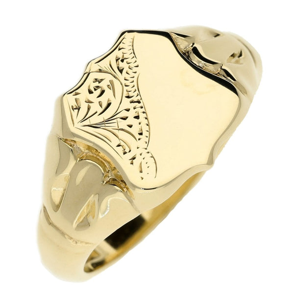 9ct Yellow Gold Shield Design Signet Ring - Size V - 7.5g