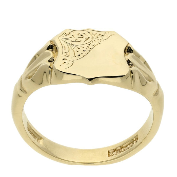 9ct Yellow Gold Shield Design Signet Ring - Size V - 7.5g