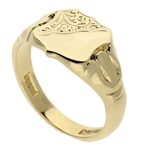 9ct Yellow Gold Shield Design Signet Ring - Size V - 7.5g