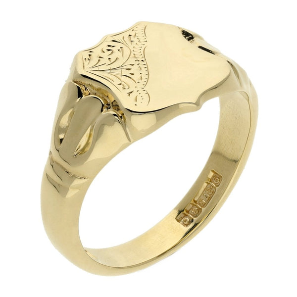 9ct Yellow Gold Shield Design Signet Ring - Size V - 7.5g