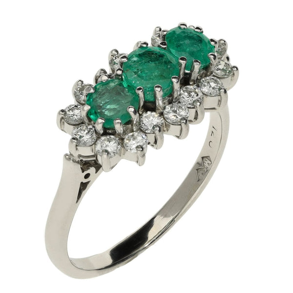 Ladies 18ct White Gold Diamond & Emerald Cluster Ring - 0.64ct