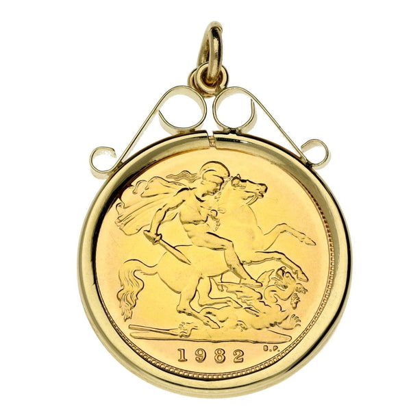 1982 Yellow Gold Half Sovereign Coin Pendant - 5.0g