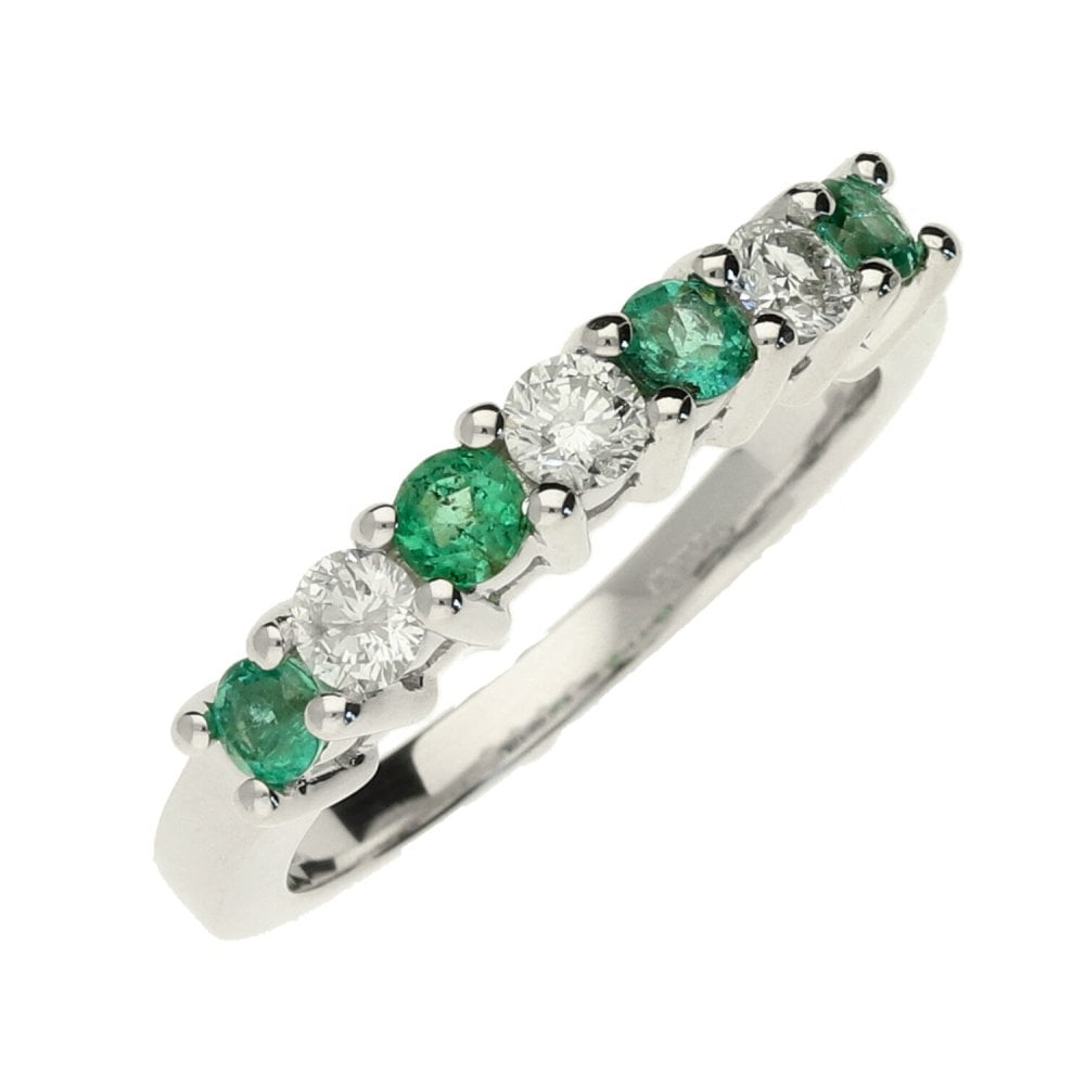 Ladies 9ct White Gold Diamond & Emerald Half Eternity Ring