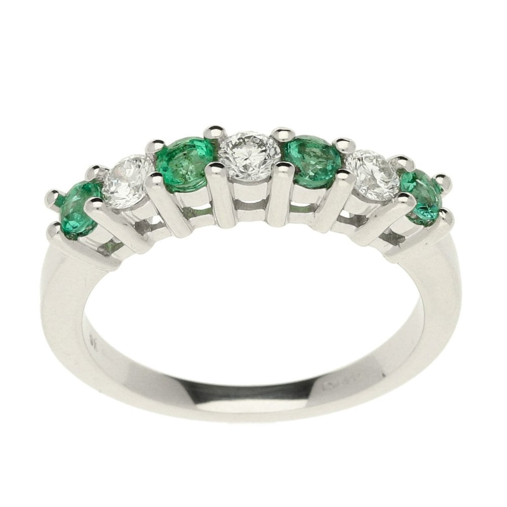 Ladies 9ct White Gold Diamond & Emerald Half Eternity Ring