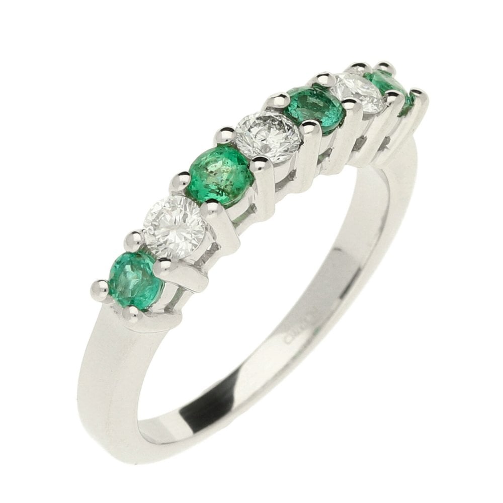 Ladies 9ct White Gold Diamond & Emerald Half Eternity Ring