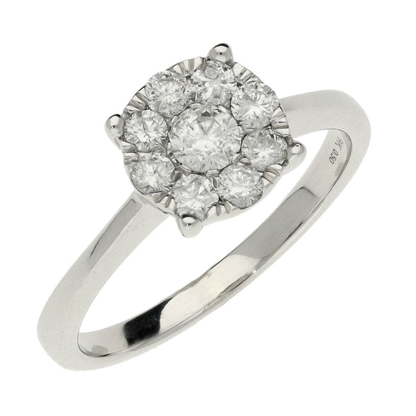 Ladies 9ct White Gold Diamond Cluster Ring - 0.50ct - Size N