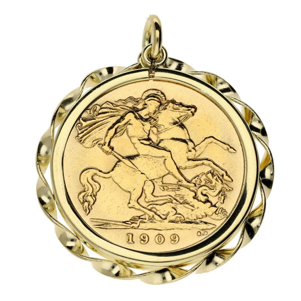 1909 Yellow Gold Half Sovereign Coin Pendant - 5.4g