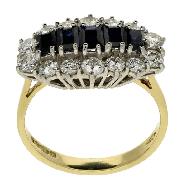 Ladies 18ct Yellow Gold Diamond & Sapphire Cluster Ring - Size P