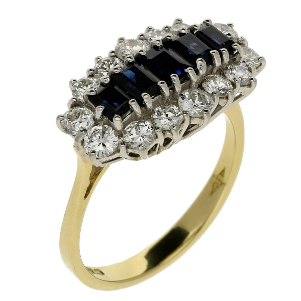 Ladies 18ct Yellow Gold Diamond & Sapphire Cluster Ring - Size P