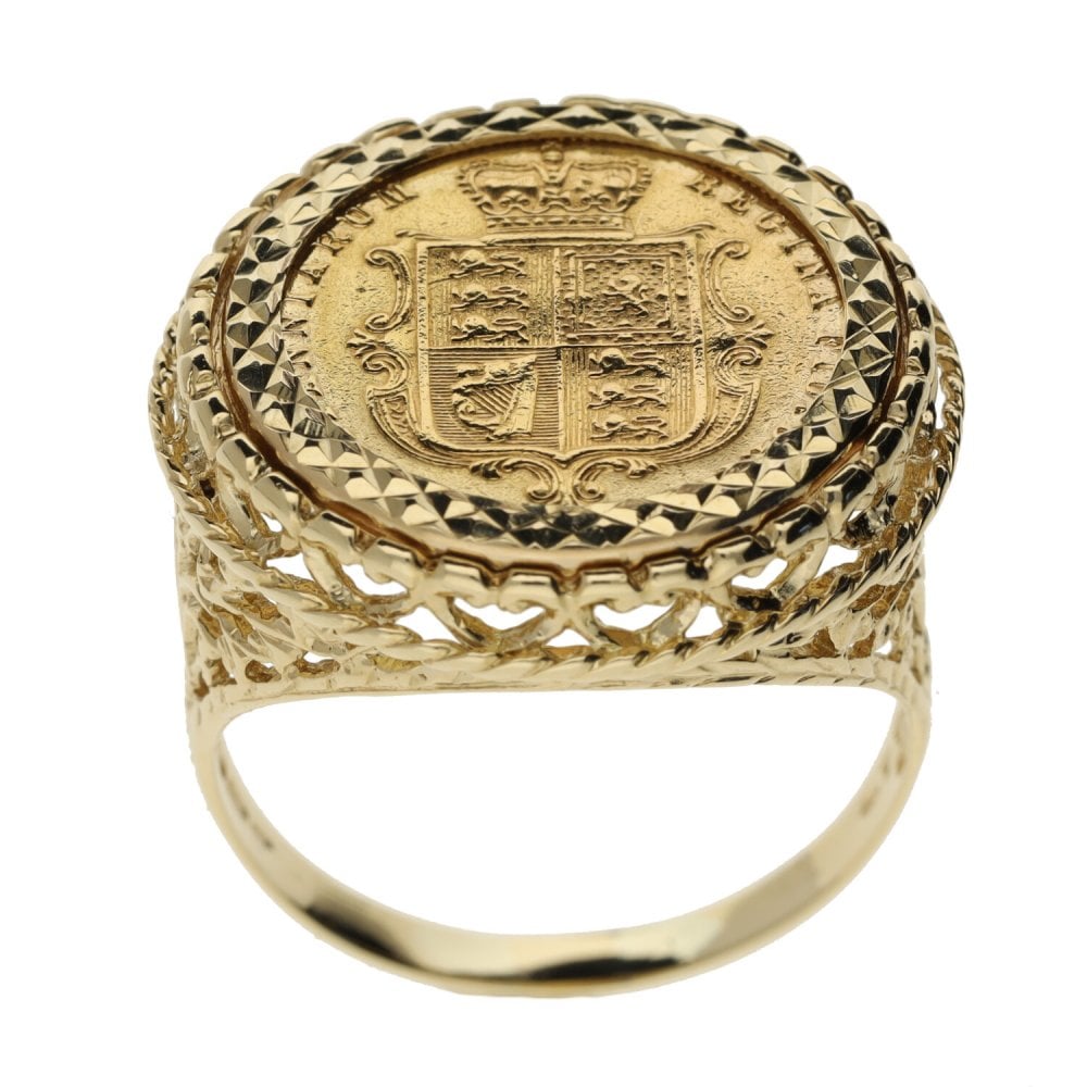 1872 Yellow Gold Half Sovereign Coin Mounted Ring - Size Z+1