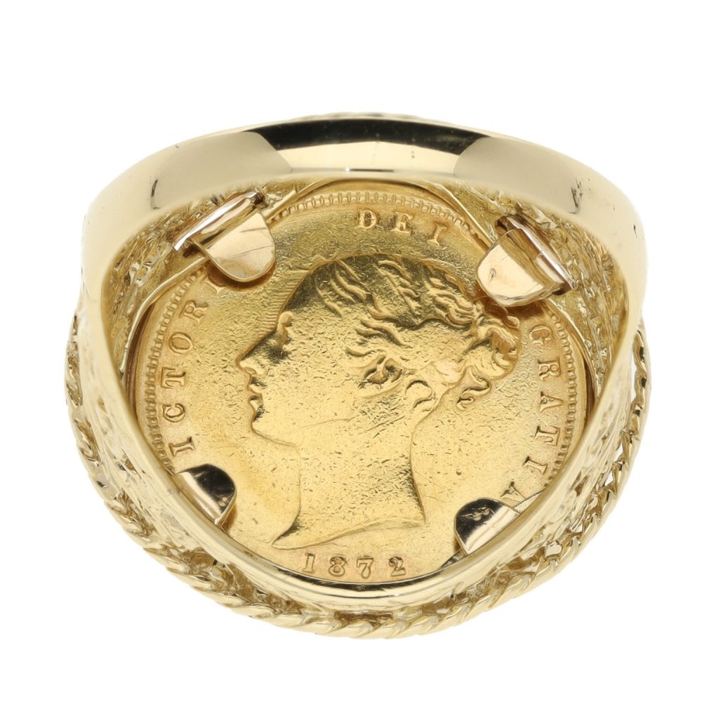 1872 Yellow Gold Half Sovereign Coin Mounted Ring - Size Z+1
