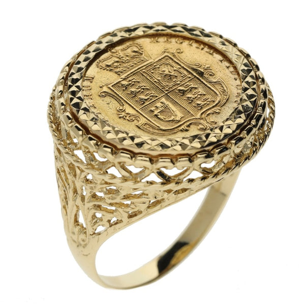 1872 Yellow Gold Half Sovereign Coin Mounted Ring - Size Z+1