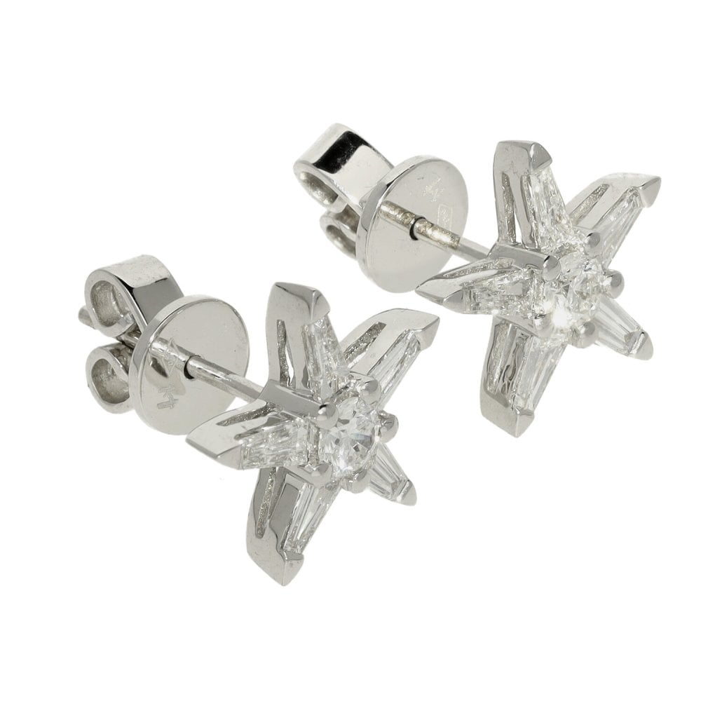 Ladies 18ct White Gold Diamond Star Shape Stud Earrings - 0.66ct