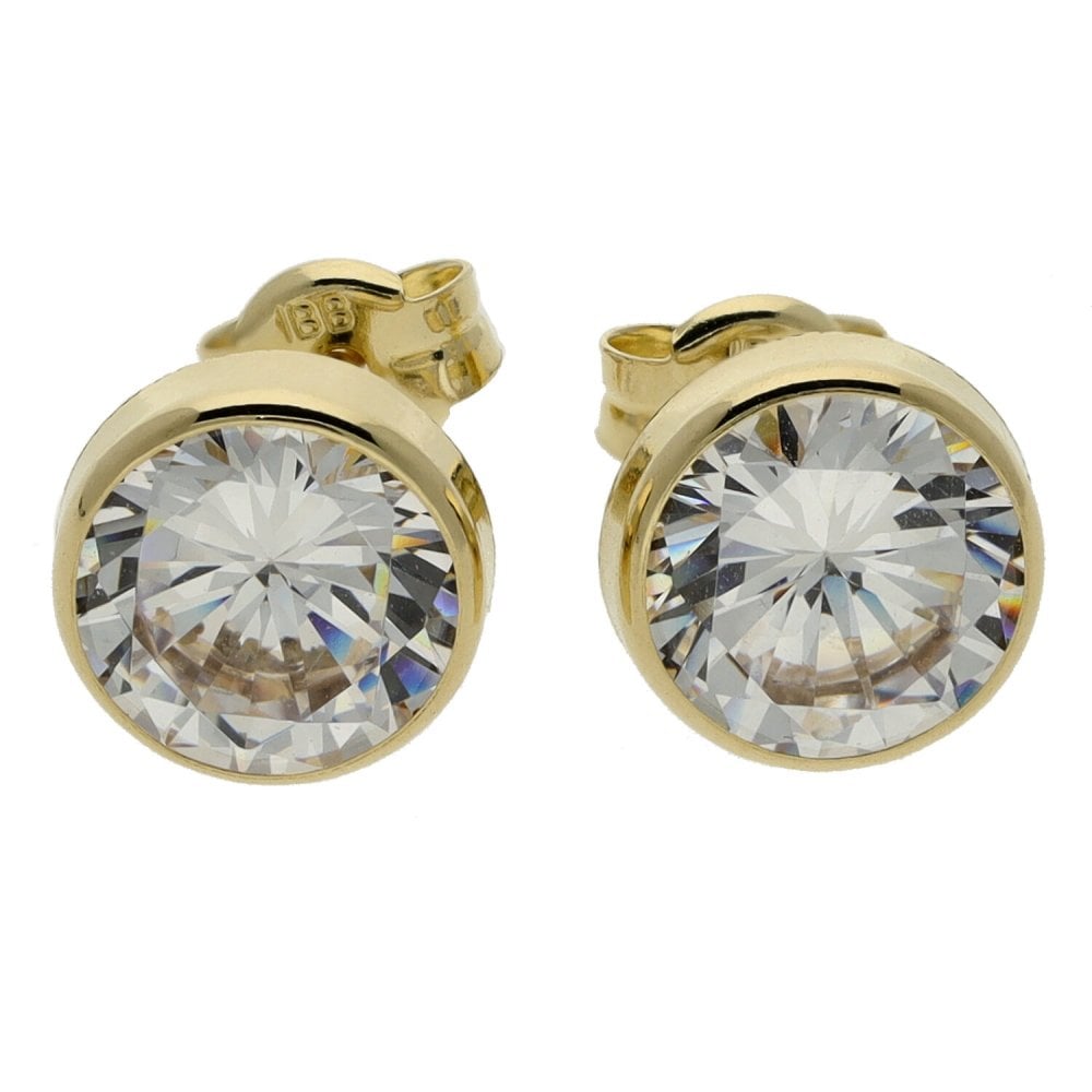 Ladies 9ct Yellow Gold 7mm Round Cubic Zirconia Stud Earrings