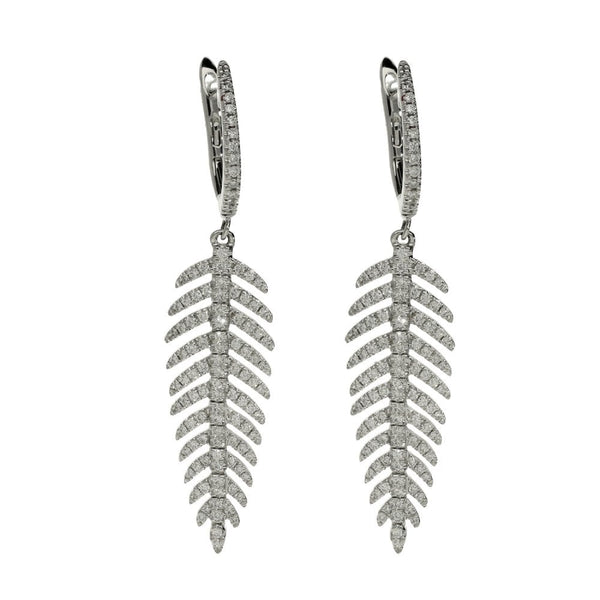 Ladies 18ct White Gold Diamond Feather Drop Earrings - 0.60ct