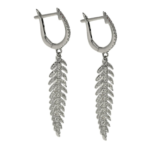 Ladies 18ct White Gold Diamond Feather Drop Earrings - 0.60ct