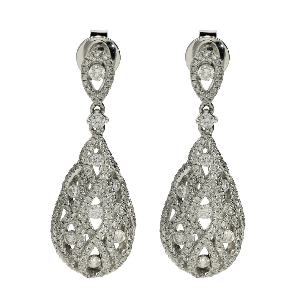 Ladies 18ct White Gold Diamond Drop Earrings - 1.40ct