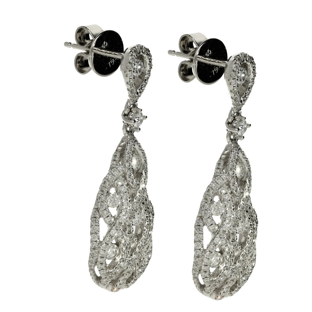 Ladies 18ct White Gold Diamond Drop Earrings - 1.40ct