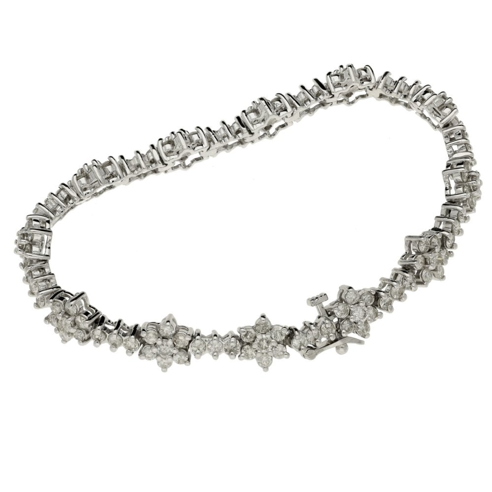 Ladies 14ct White Gold Fancy Diamond Cluster Bracelet - 5.64ct