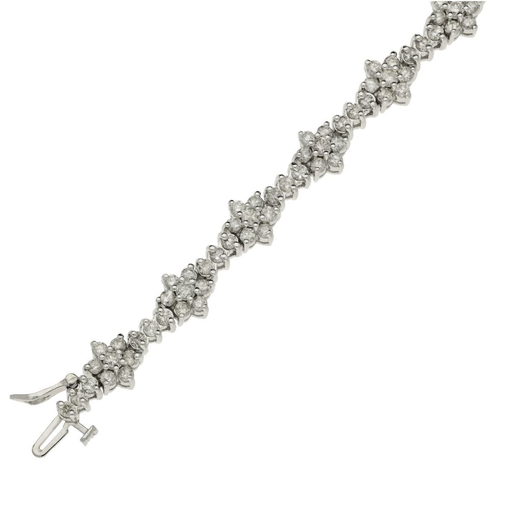 Ladies 14ct White Gold Fancy Diamond Cluster Bracelet - 5.64ct