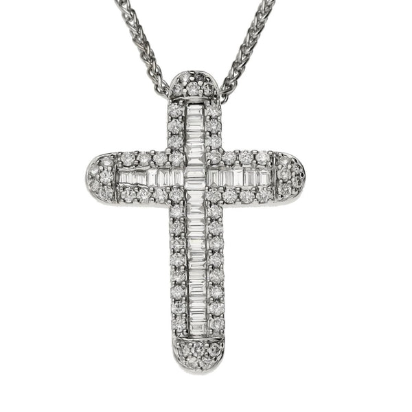 Ladies 18ct White Gold Diamond Set Cross Pendant & 18" Chain
