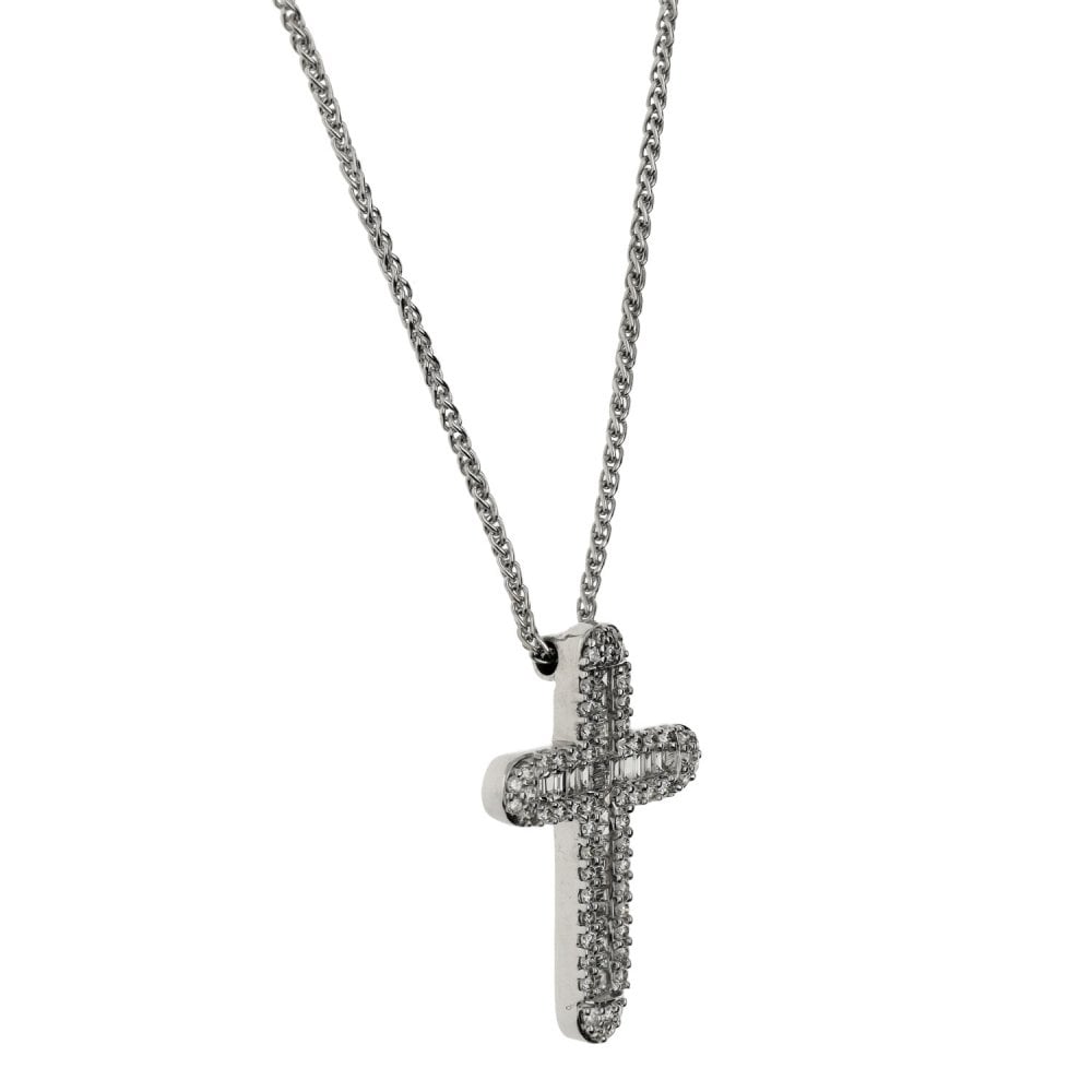Ladies 18ct White Gold Diamond Set Cross Pendant & 18" Chain