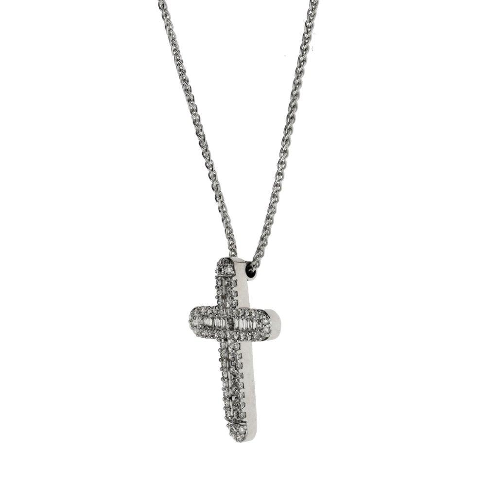 Ladies 18ct White Gold Diamond Set Cross Pendant & 18" Chain