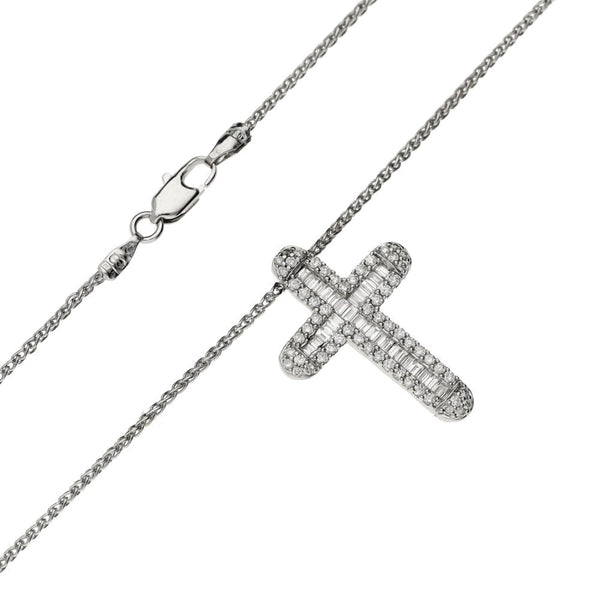 Ladies 18ct White Gold Diamond Set Cross Pendant & 18" Chain